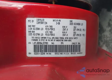 1998 Jeep Cherokee Classic/Sport z USA, uszkodzony, nr VIN 1J4FJ68S9WL227091